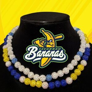 Blue, Yellow, and Silver Baseball Necklace Set